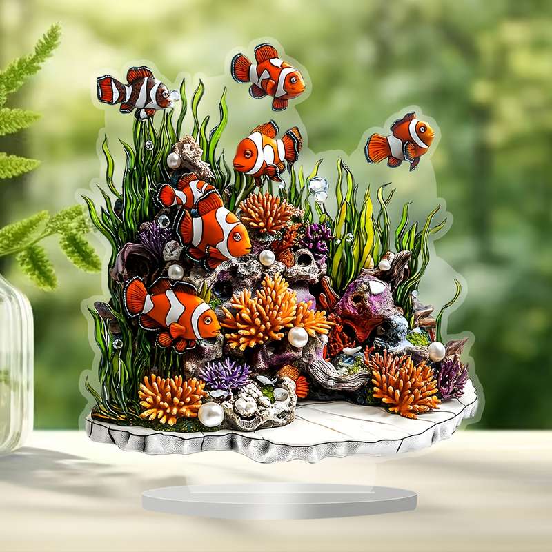 1pc 2D Flat  One  Artistic Acrylic Clownfish Statue Bohemian Style Multifunctional Desktop Decor