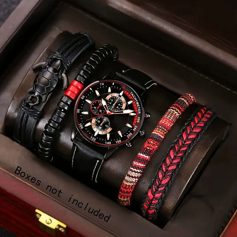 5pcs Exquisite Men's Quartz Watch and Accessories Color sent randomly