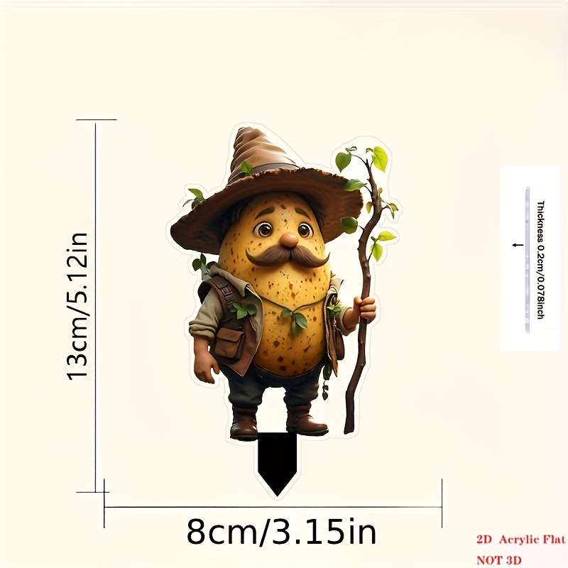 1pc 2D Flat  Garden Stake Decoration 1 Set of  Acrylic Potato Old for Man Cute Flower Pot In