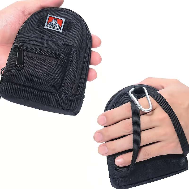 1pc Black Nylon Mini Backpack Key Bag Unisex Compact Wallet Earphone Pouch with Multiple Zipper