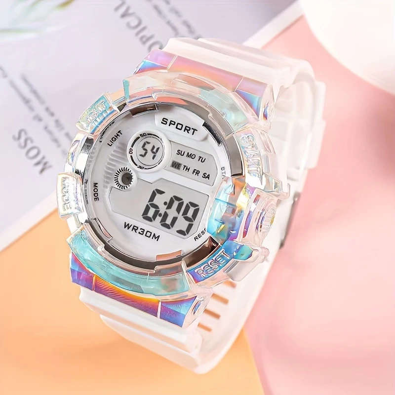 1pc Sport Style Digital Wrist Watches with Stopwatch Date Round Face Electronic Movement Silica Gel