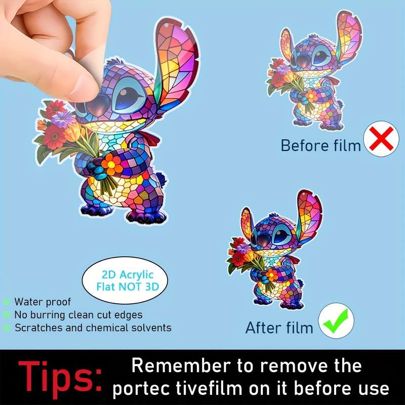 1pc 2D Flat  Decorative signs and plaques  Stitch holding flowers pendant acrylic stained glass