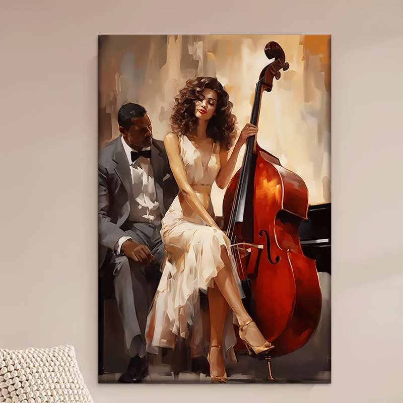 1pc  39.88x59.94 cm Jazz Club Canvas Wall Art Unframed Music Poster with Cellist Pianist Ar