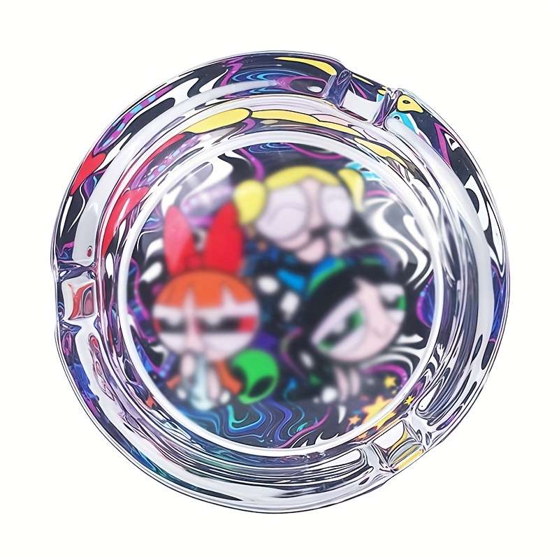 1pc 3 Girls Pattern Glass Ashtray 85mm Round Creative Design Non-Electric Glass Material Round