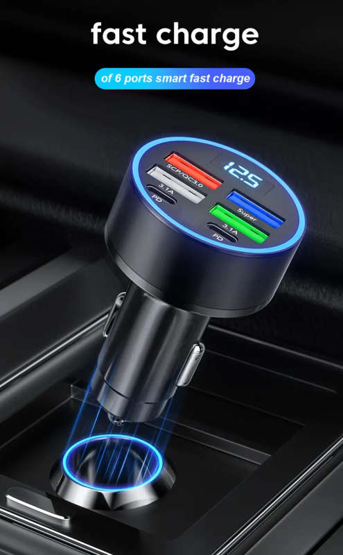 6 In 1 Car Charger With Display