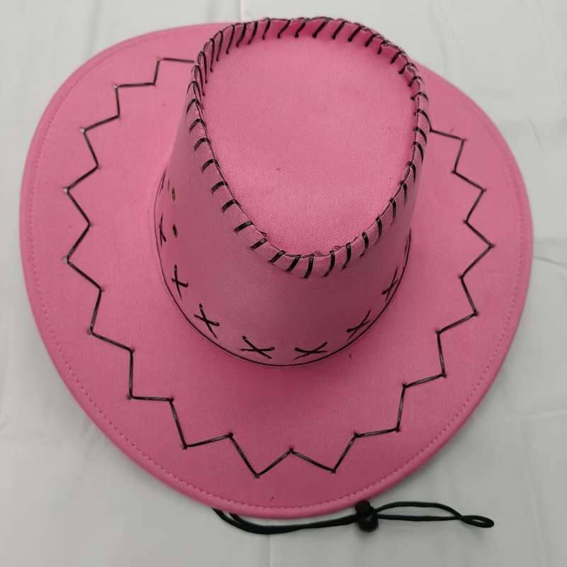 1pc Men's Western Cowboy Hat Suede PVC Boho Style Sun Protection Hat with Wide Brim Decorati