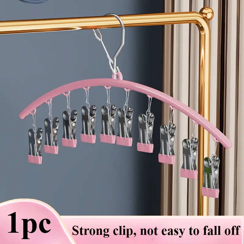 1pc Premium Pink Stainless Steel Pants Hanger with 10 Clips - Space-Saving Rust-Resistant