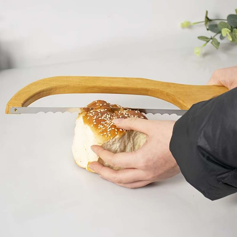 1pc Wooden Bread Cutting Tool Ergonomic Handle Durable Pressed Wood Construction Smooth Edg