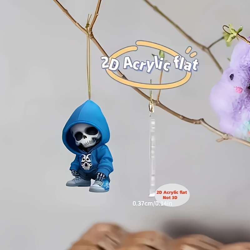 1pc 2D Flat  Elegant  Acrylic Skull Pendant with Blue Hoodie Design 31cm 12.2" Flat Charm for
