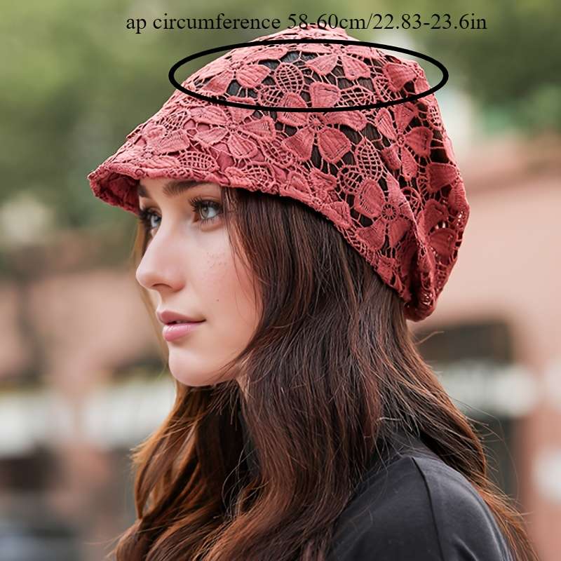1pc Women's Lightweight Lace Beanie Soft Brimmed Hat with Intricate Floral Patterns Perfect for