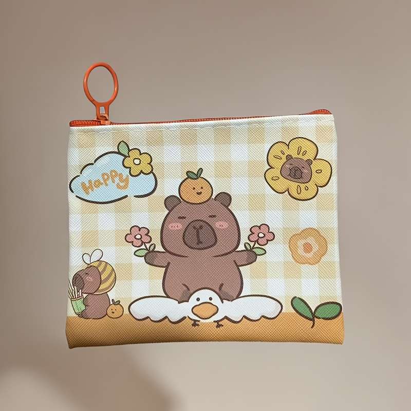 1pc Cute Cartoon Capybara Mini Wallet Multi-Functional Travel Accessory With Coin Storage And M