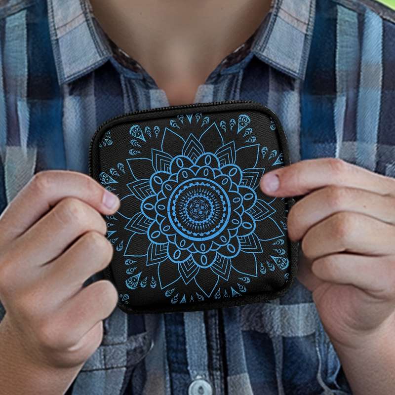 1pc Mandala Flower Coin Purse with Hook Stylish Polyester Earphone Key Organizer Zippered Trav