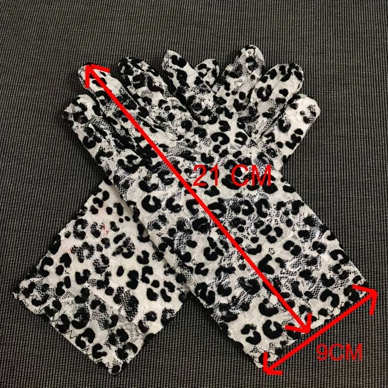 5 Pairs Black And White Leopard Print Lace Gloves