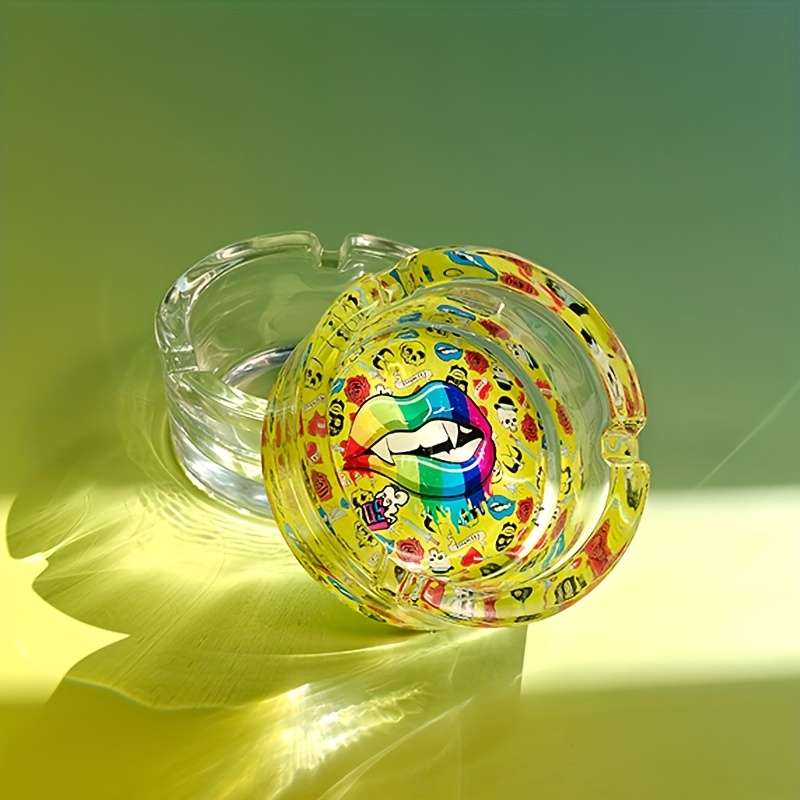 1pc Green Lip Circular Glass Ashtray Suitable for Smokers Decorative Cigarette And Cigar Holder