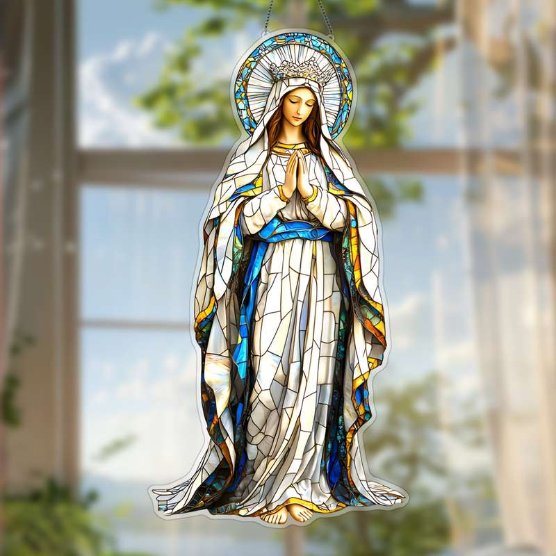 1pc 2D Flat  Virgin Mary SunCatchers  Acrylic Colored 22.86 cmX 18.8cm for Birthday Garden