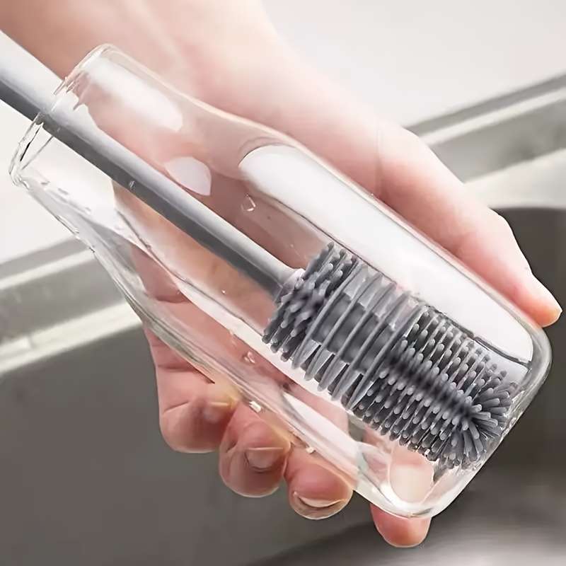 1pc Silicone Cleaning Brush with Long Handle   Flexible Durable Bristles for Cups Bottles   Mult