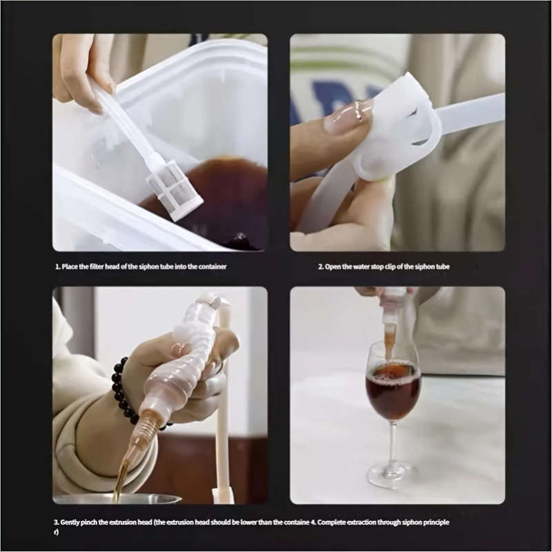 1pc 2-Meter Semi-Automatic Wine Extractor Food-Grade Silicone Siphon Hose with Tongs and Filter Bag