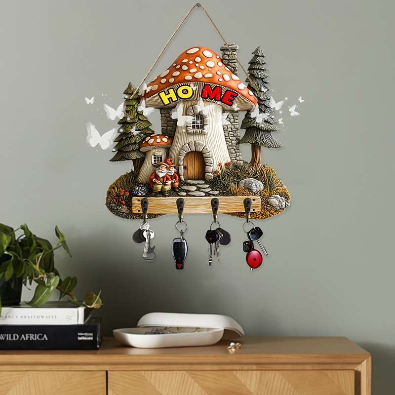 1pc Enchanting Mushroom House Wall HookFairy Tale Style 24.89cm x 23.88cm Decorative Key Holder