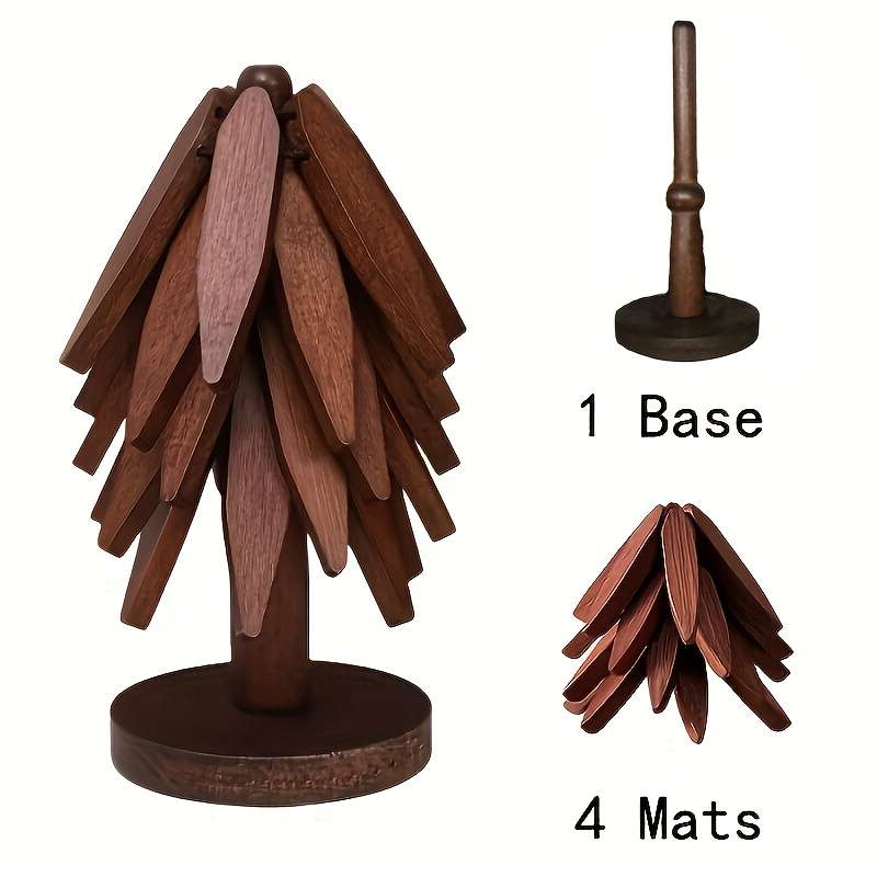4pcs Heat Resistant Table Mats Wooden Walnut Coasters Creative Tree Shaped Insulation Set Kit