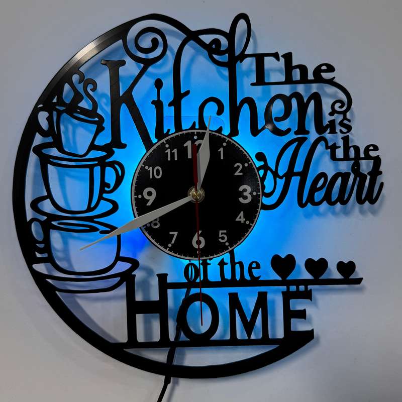 1pc inthetime Vintage Vinyl Record Wall Clock "The Kitchen is the Heart of the Home" Design with