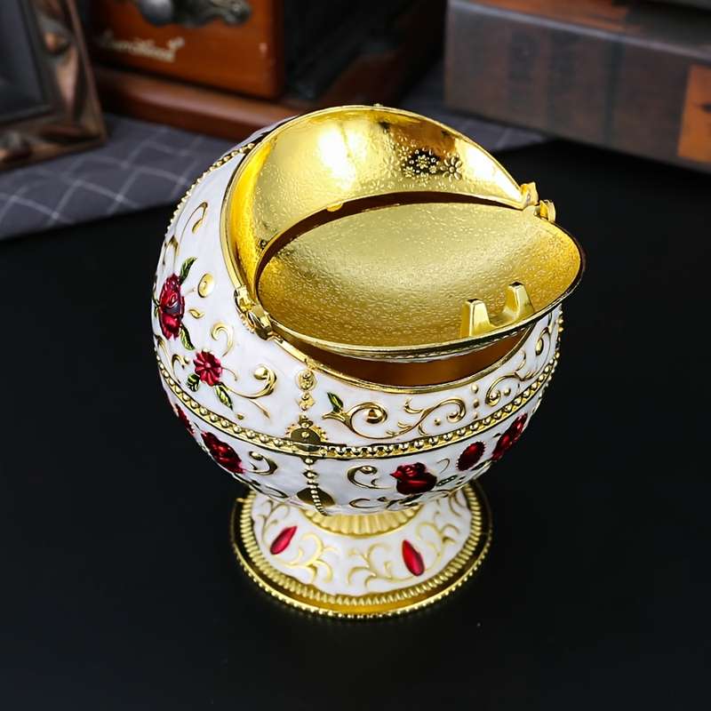 1pc Burronwood Elegant Rose-Shaped Zinc Alloy Ashtray with Lid Smoke-Free Windproof Easy to Cl