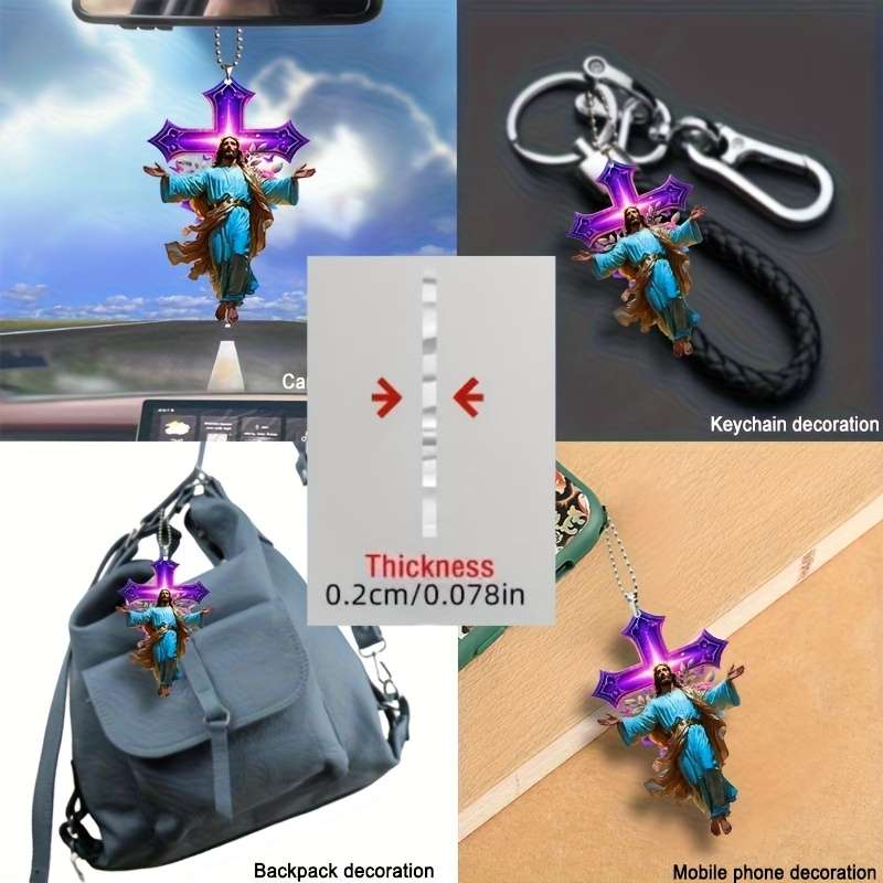 1pc 2D Flat   of  Printed Luminous Cross-Themed Acrylic Hanging Decoration Multifuncti