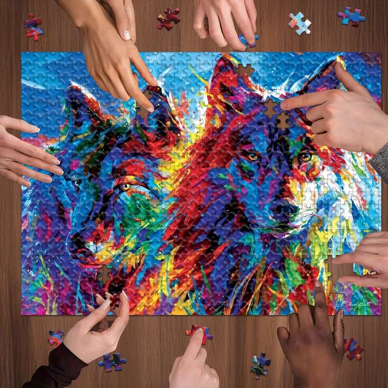 1000pcs Jigsaw Puzzle Vibrant Painted Wolves 48.9 x 67.95cm Intermediate Skill L