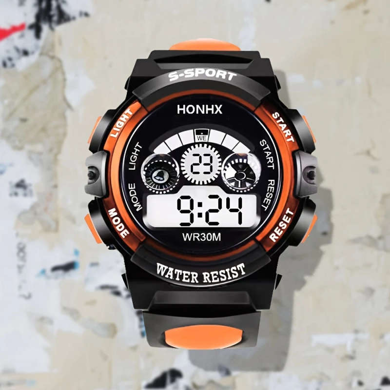1pc Digital Sports Watch for Boys Casual Style Water Resist Electronic Movement Digital Display Plas