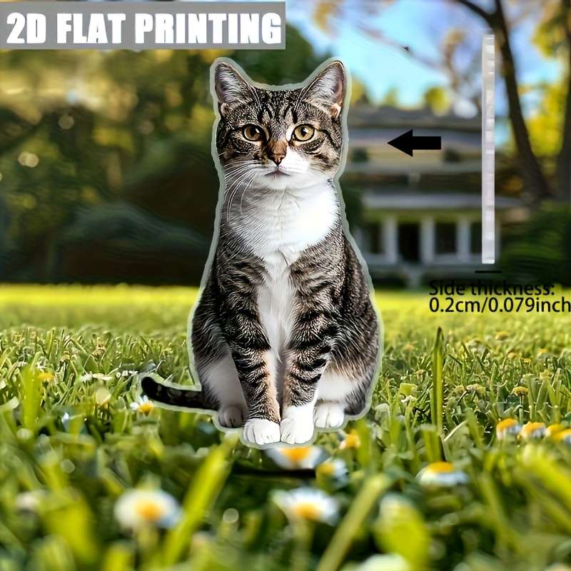 1pc 2D Flat   Charming Acrylic Cat Garden Sign  Printing Weatherproof Windproof Ea