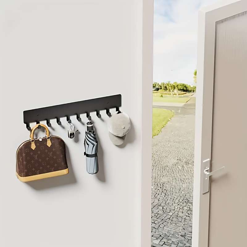 Easy-Install Black Metal Key Rack with 10 HooksSleek Wall Mounted Storage for Keys Towels  More