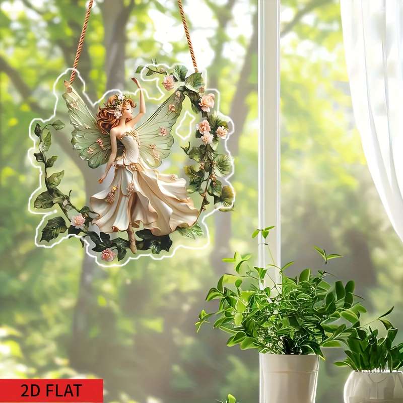 1pc 2D Flat  Bohemian Style  Resin Fairy Light Catcher Wall Hanging Christmas Wreath Theme