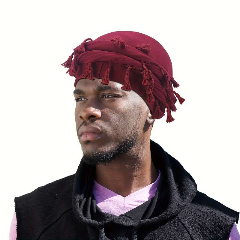 1pc Men's Maroon Tassel Braid Beanie Double Layer Hip Hop Style Soft Satin Lining Breathable Po