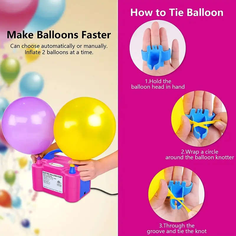 Electric Balloon Pump, Portable Dual Nozzle Inflator, 600W Balloon Blower Machine for Party Decorati