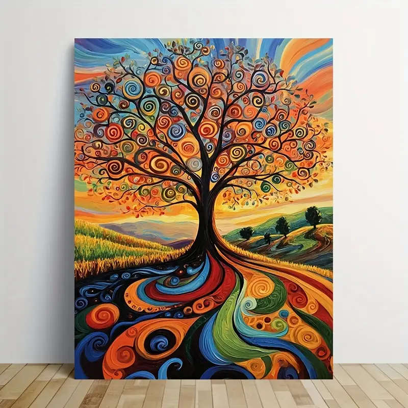 1pc Van Gogh World Tree Canvas Print with Wooden Frame Vibrant Artistic Wall Decor for Living Room B