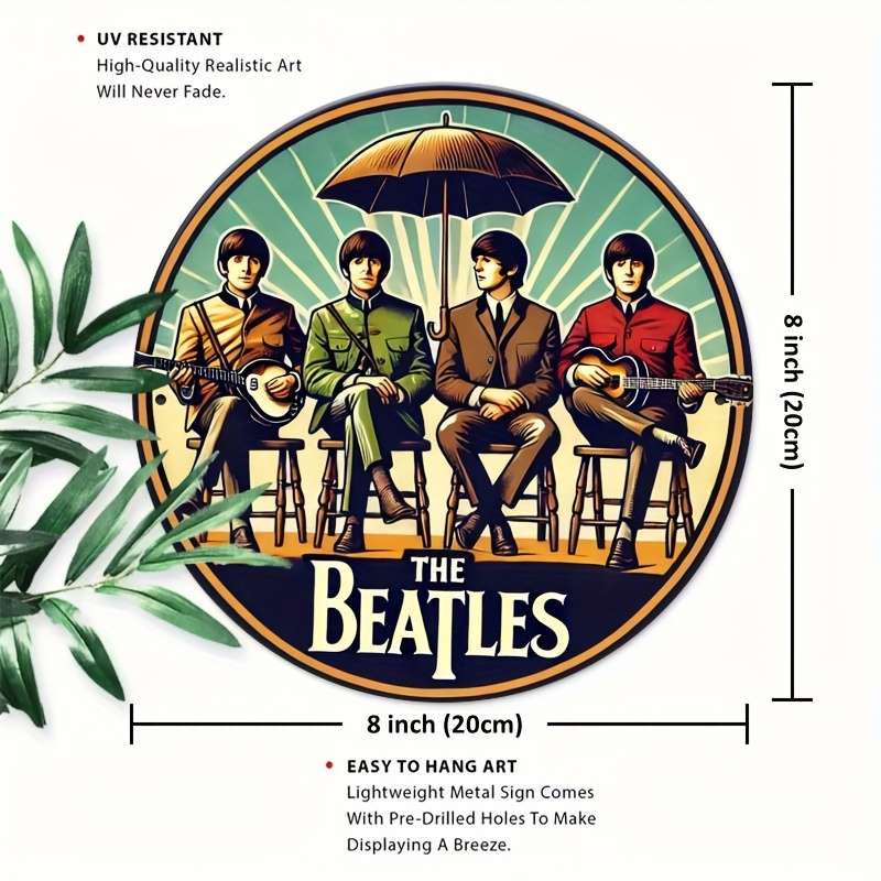1pc 2D Flat  20.32 x 20.32 cm Retro-Style Aluminum Wall Art Sign The Beatles Design Vibrant