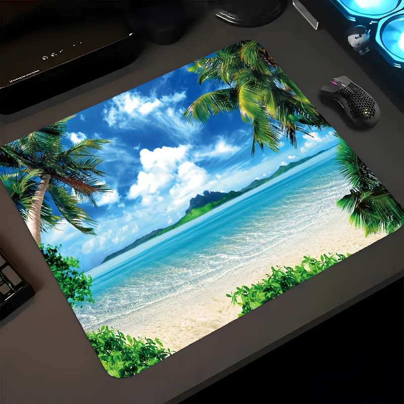 1pc Tropical Beach Mouse Pad with Non-Slip Rubber Base Waterproof Washable 1.5mm Thick