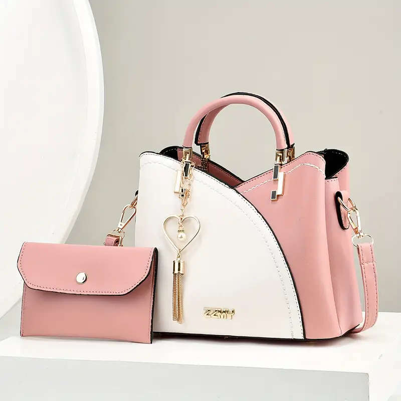 2pcs Stitched Handbag Women's Bag New Fashionable PU Molding Single Shoulder Crossbody Bag Color sen