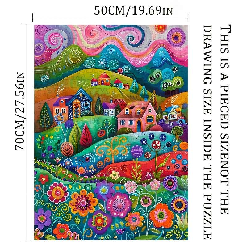 1000pcs Dreamy Flower Valley Adult Puzzle Vibrant Floral Landscape with Colorful Ho
