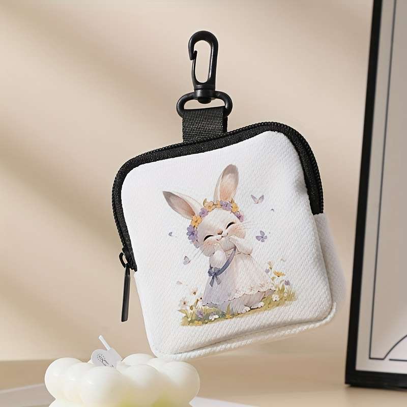 1pc Flower skirt with bunny pattern print Easter coin purse featuring buckle and zipper pockets m