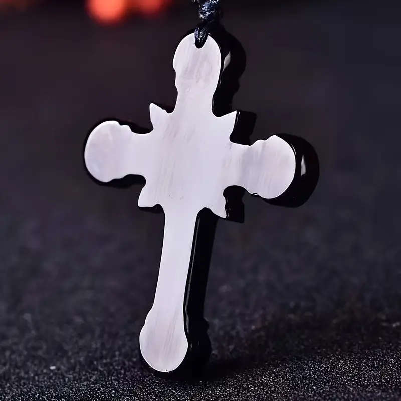 Unisex Obsidian Cross Pendant Necklace