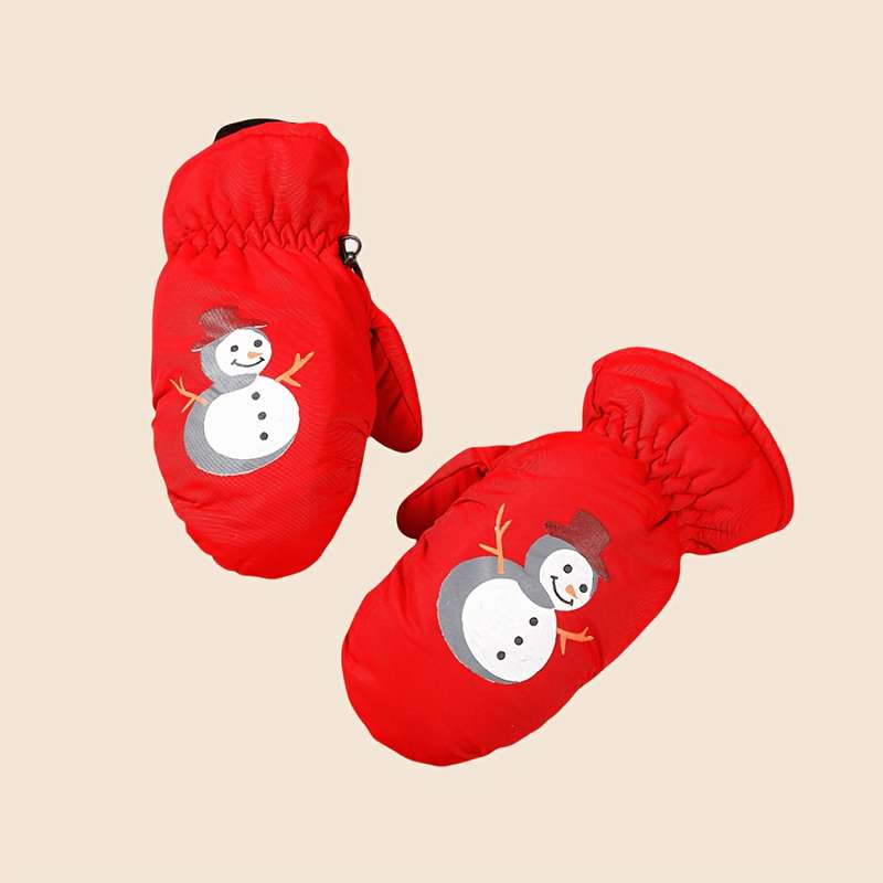 1 Pair Red Applicable People 2 To 5 Years Old Warm Gloves