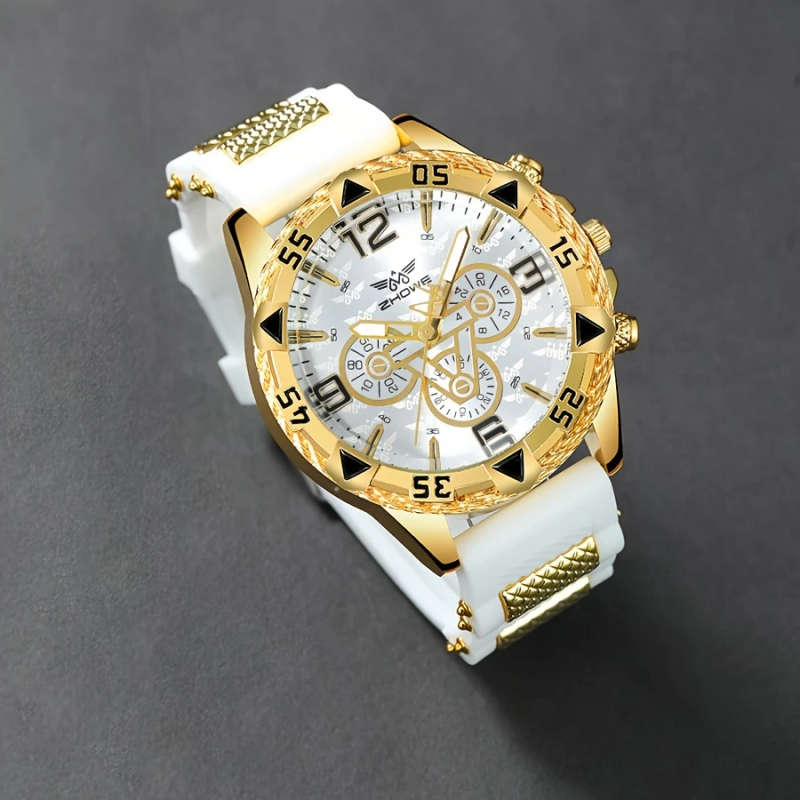 2pcs set Fashionable Men'S Quartz Watch and Bracelet Combo Shock-Resistant Analog Round Alloy Case