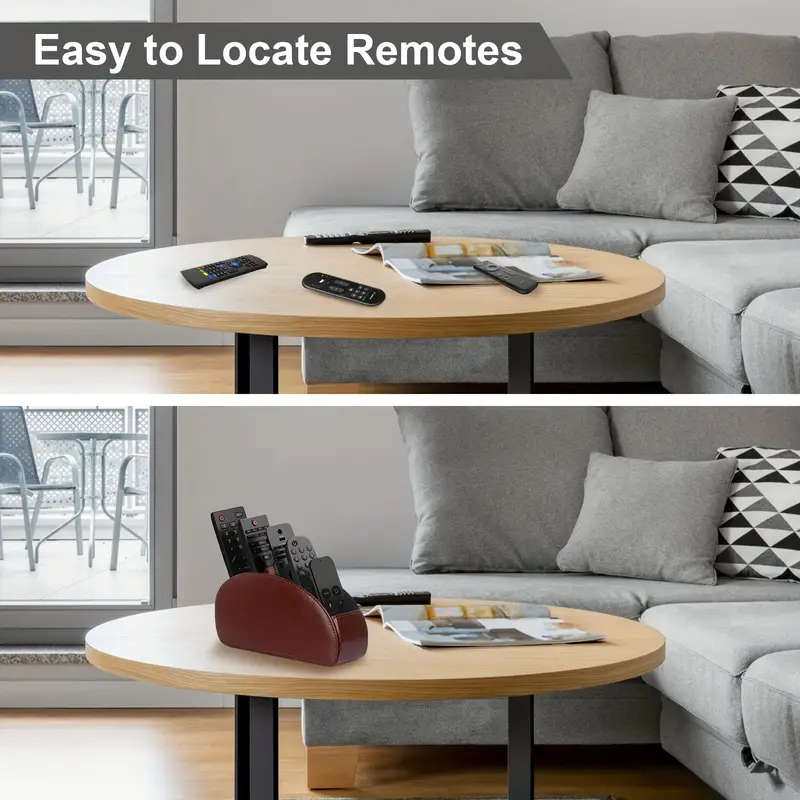 1pc Remote Control Holder with 5 Compartments PU Leather Remote Control Box for Desktop Storage Suit