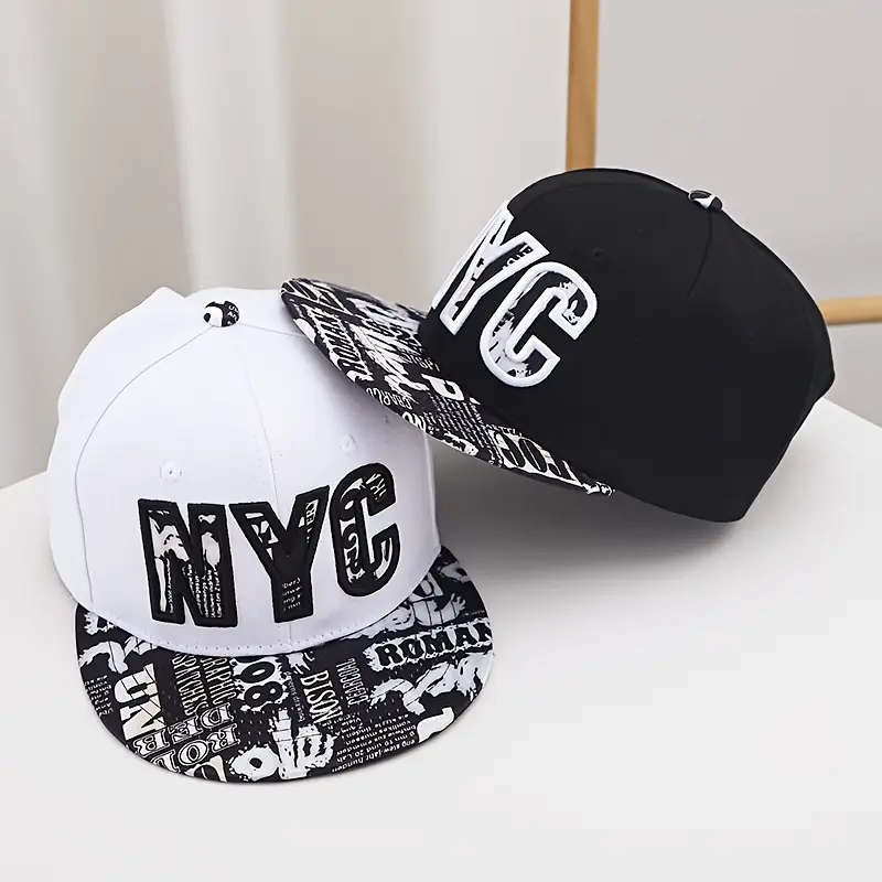 1pc Hat Men's Flat Brim Hat American Style Trendy Spring and Summer Black and White Flat Hat Hip Hop