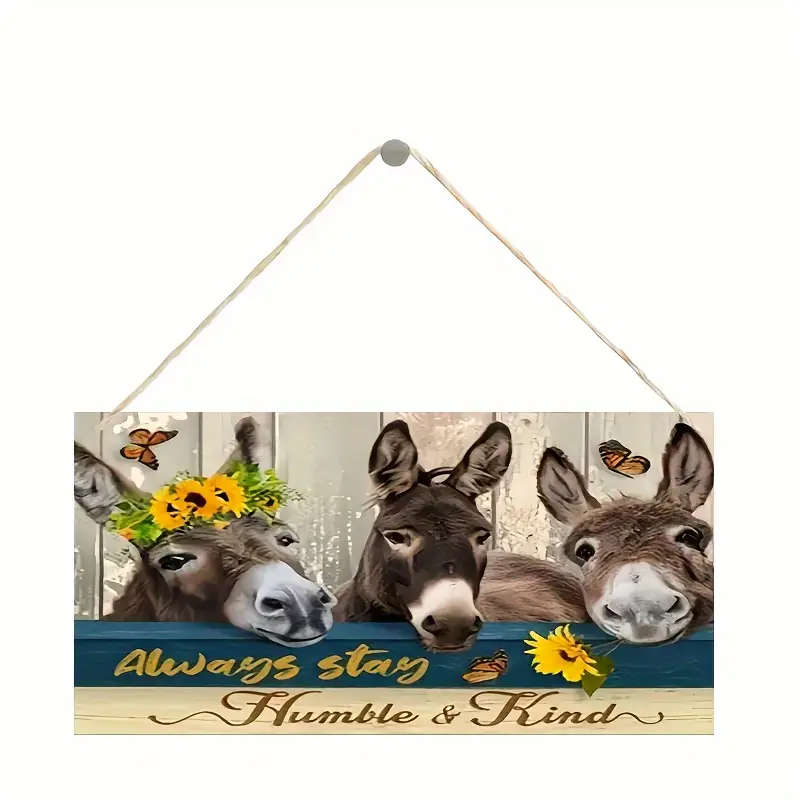 1pc Donkey Wall Art Always Stay Humble Kind Farmhouse Decor Wooden Wall Pediment Wood Crafted Home D