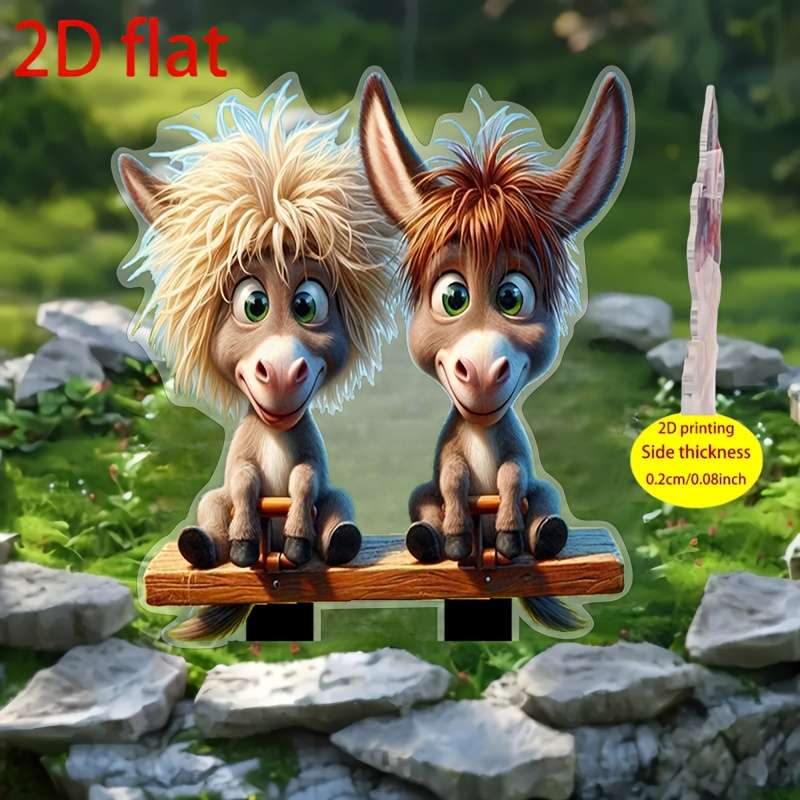 1pc 2D Flat   Plane Cute Donkey Garden Insert Card Bohemian Style Acrylic Outdoor Decoration Su