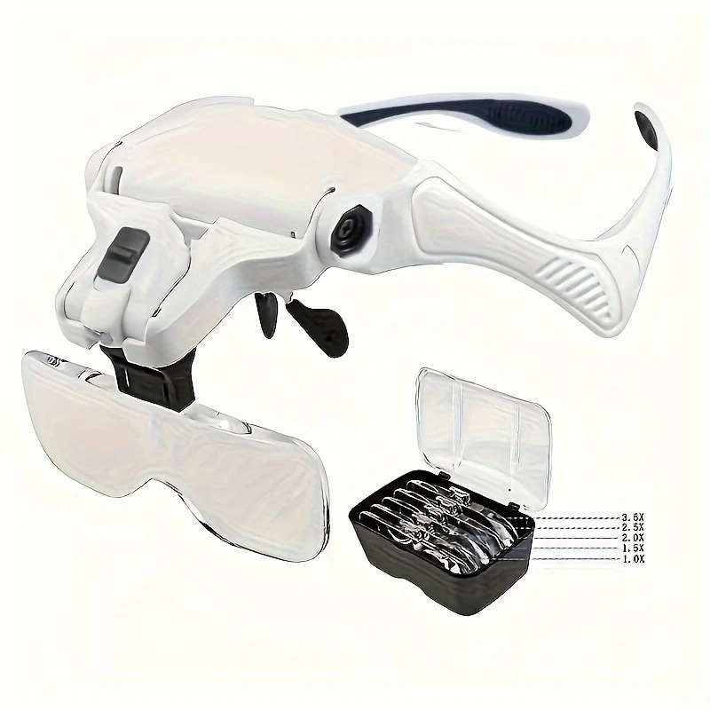 1pc Head Magnifier Hands-Free LED Magnifying Glass High Definition 5 Interchangeable Zoom Levels 1.0