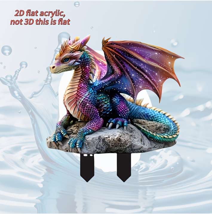 1pc 2D Flat   Diamond Dragon Figurine Garden Decor Ground Stake Acrylic Art Display Perfect G