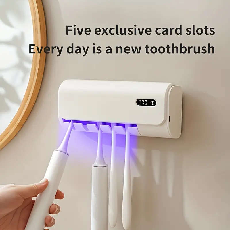 5-Slot Smart Toothbrush Holder with Touch-Start, Air-Dry Function, 24-Hour Intelligent Battery Life