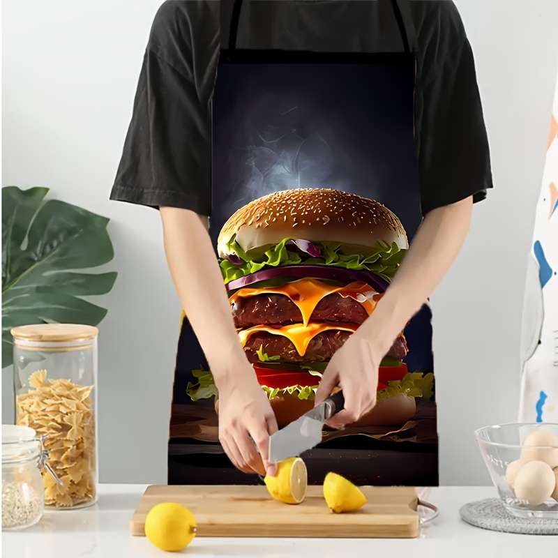 1pc Fun Hamburger Pattern Polyester Apron Vibrant Colorful Print Sleeveless Knitted Ideal